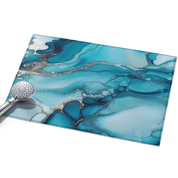 Area Rug 2x3ft Ombre Blue Teal Gray Marble Texture Washable Area Rugs for Living Room Abstract Art Non Slip Floor Carpet Mat for Kitchen Entryway Bathroom Office Home Decor