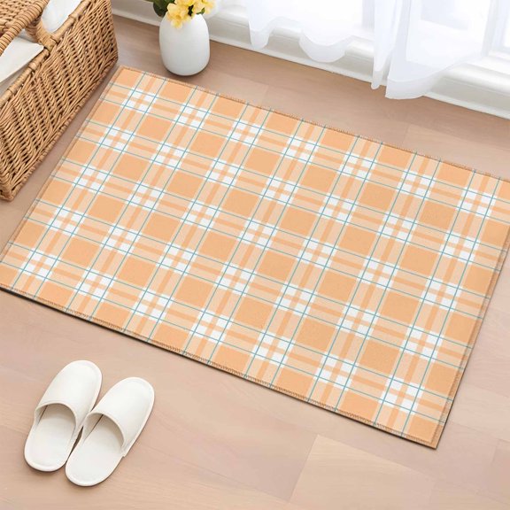 Area Rug 2x3ft Orange Buffalo Check Plaid Carpets Indoor Floor Area Mat Doormat Entrance Mat Rugs for Entry Living Room Dining Room Kitchen Bedroom, Classic Checked Sofa Throw Carpet