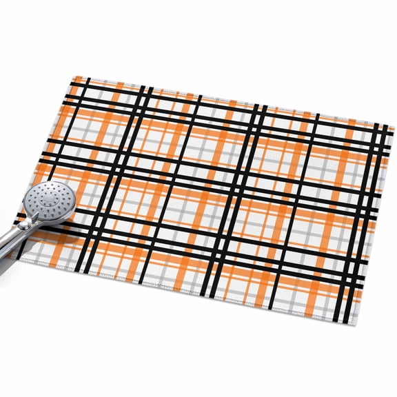 Area Rug 2x3ft Orange Buffalo Plaid Washable Area Rugs for Living Room Black Check Stripe Non Slip Floor Carpet Mat for Kitchen Entryway Bathroom Office Home Decor
