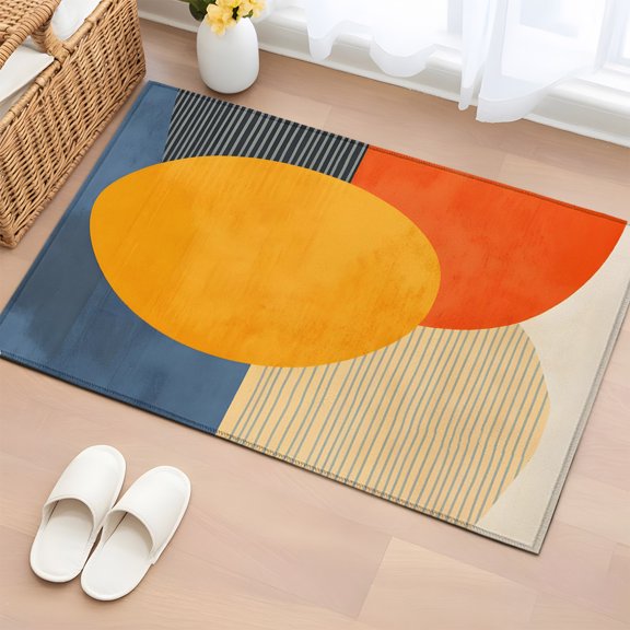 Area Rug 2x3ft, Orange Color Block Boho Style Washable Rugs for Living Room Bedroom, Modern Minimalist Style Soft Non-slip Area Rugs Rectangle Floor Carpet for Dining Room