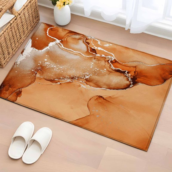 Area Rug 2x3ft Orange Gradient Marble Area Rugs Washable Low Pile Floor Carpet for Bedroom, Abstract Water Ripple Non Slip Soft Rugs for Living Room Entryway Dining Room