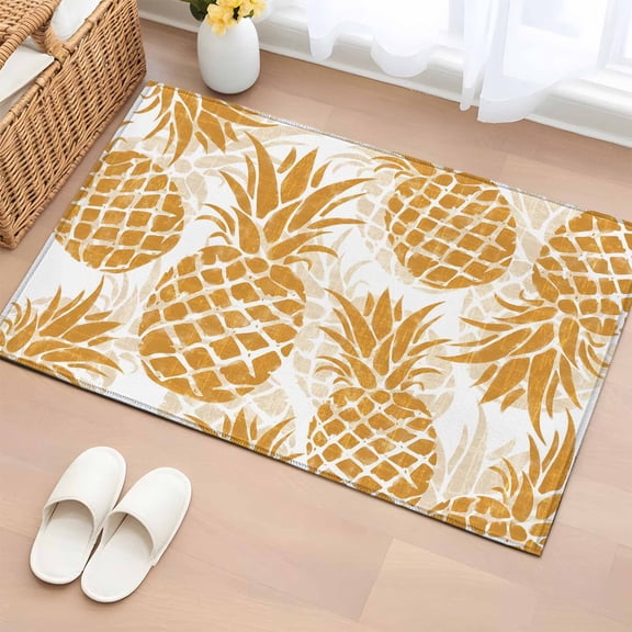 Area Rug 2x3ft Orange Pineapple Carpets Indoor Floor Area Mat Doormat Entrance Mat Rugs for Entry Living Room Dining Room Kitchen Bedroom, Summer Tropical Fruit Leaves Sofa Throw Carpet