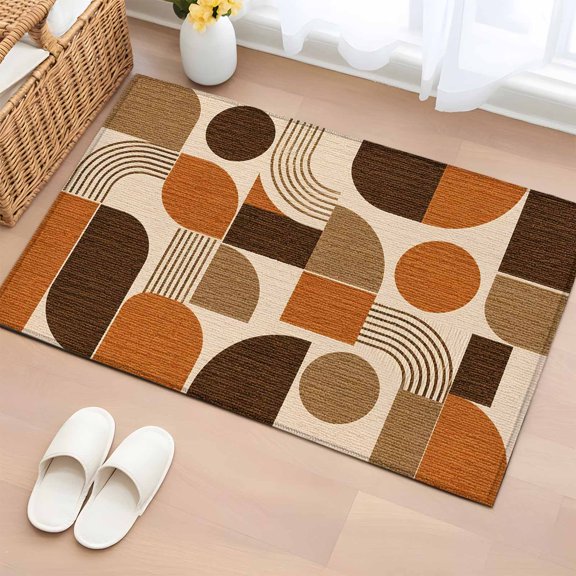 Area Rug 2x3ft Orange Quarter Circles Floor Entryway Rugs Indoor Floor Area Mat Carpets Doormat Entrance Mat for Entry Living Room Dining Room Kitchen, Modern Geometric Arch Lines Sofa Throw Carpet