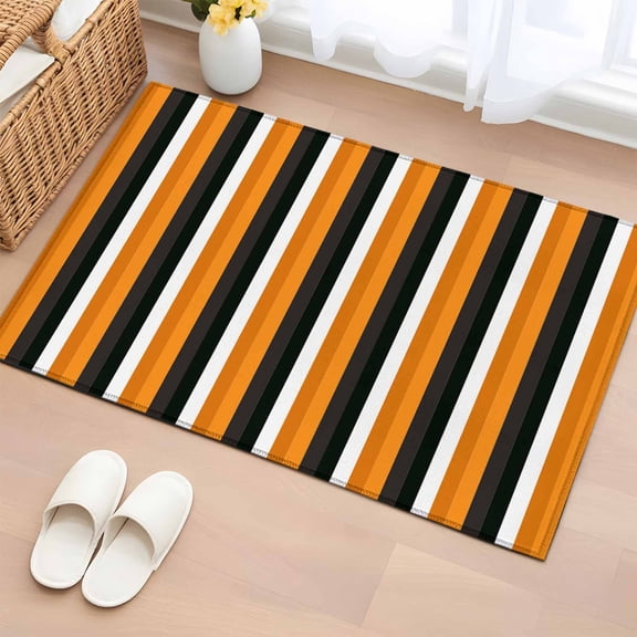 Area Rug 2x3ft Orange Stripes Happy Halloween Area Rugs Washable Low Pile Floor Carpet for Bedroom, Fall Theme Black Lines Non Slip Soft Rugs for Living Room Entryway Dining Room