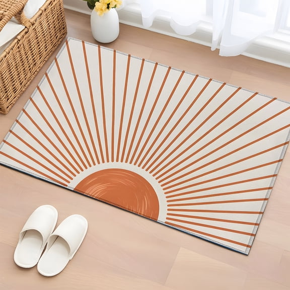 Area Rug 2x3ft Orange Sun Lines Area Rugs Washable Low Pile Floor Carpet for Bedroom, Abstract Bohemian Sunset Non Slip Soft Rugs for Living Room Entryway Dining Room