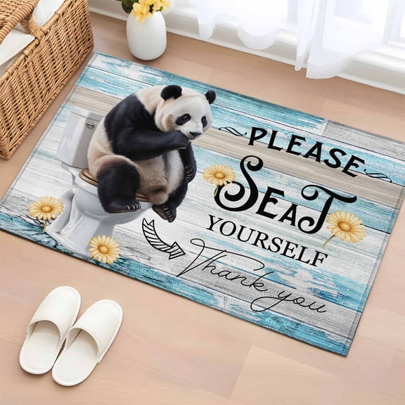 Area Rug 2x3ft Panda Sitting on The Toilet Carpets Indoor Floor Area Mat Doormat Entrance Mat Rugs for Entry Living Room Dining Room Kitchen Bedroom, Funny Animal Daisy Teal Wood Sofa Throw Carpet