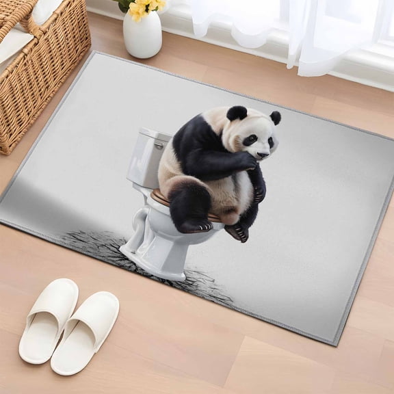 Area Rug 2x3ft Panda Sitting on The Toilet Carpets Indoor Floor Area Mat Doormat Entrance Mat Rugs for Entry Living Room Dining Room Kitchen Bedroom, Funny Animal Grey Sofa Throw Carpet