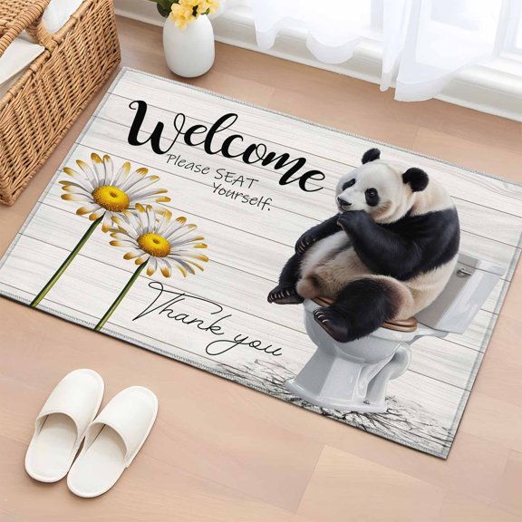 Area Rug 2x3ft Panda Sitting on The Toilet Carpets Indoor Floor Area Mat Doormat Entrance Mat Rugs for Entry Living Room Dining Room Kitchen Bedroom, Funny Animal Daisy Wood Sofa Throw Carpet