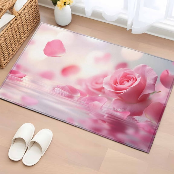 Area Rug 2x3ft Pastoral Pink Rose Flower Area Rugs Washable Low Pile Floor Carpet for Bedroom, Modern Floral Theme Non Slip Soft Rugs for Living Room Entryway Dining Room