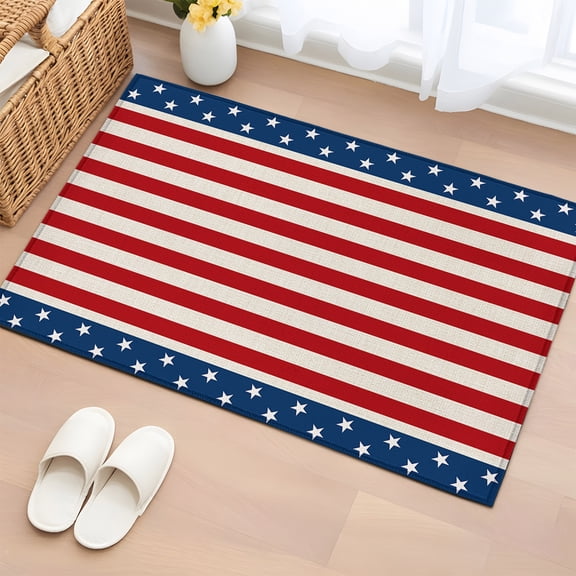 Area Rug 2x3ft Patriotic USA Star Stripes Flag Area Rugs Washable Low Pile Floor Carpet for Bedroom, Blue Red White Non Slip Soft Rugs for Living Room Entryway Dining Room
