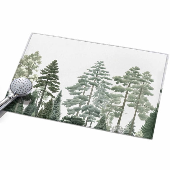 Area Rug 2x3ft Pine Tree Forest Washable Area Rugs for Living Room White Green Non Slip Floor Carpet Mat for Kitchen Entryway Bathroom Office Home Decor