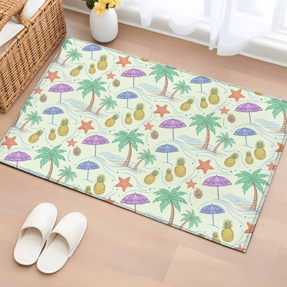 Area Rug 2x3ft Pineapple Starfish Coconut Tree Area Rugs Washable Low Pile Floor Carpet for Bedroom, Summer Seaside Ocean Theme Non Slip Soft Rugs for Living Room Entryway Dining Room