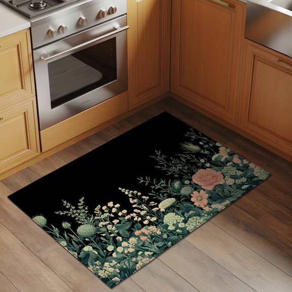 Area Rug 2x3ft Pink Flowers Washable Area Rugs for Living Room Spring Floral Leaves Non-Slip Kitchen Mats Soft Carpet for Entryway, Bathroom, Office, and Home Decor
