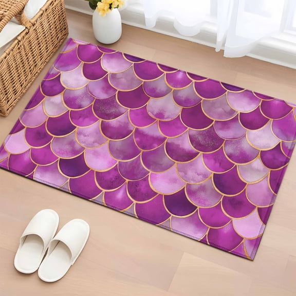 Area Rug 2x3ft Pink Mermaid Scales Carpets Indoor Floor Area Mat Doormat Entrance Mat Rugs for Entry Living Room Dining Room Kitchen Bedroom, Gold Waves Lines Sofa Throw Carpet