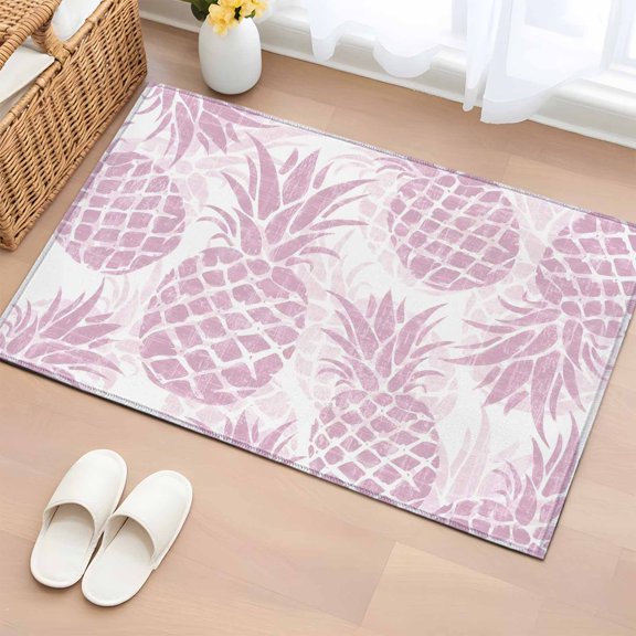 Area Rug 2x3ft Pink Pineapple Carpets Indoor Floor Area Mat Doormat Entrance Mat Rugs for Entry Living Room Dining Room Kitchen Bedroom, Summer Tropical Fruit Leaves Sofa Throw Carpet