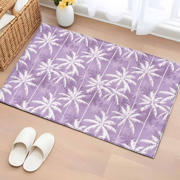 Area Rug 2x3ft Purple Coastal Coconut Trees Floor Entryway Rugs Indoor Floor Area Mat Carpets Doormat Entrance Mat for Entry Living Room Dining Room Kitchen, Beach Palm Leaves Sofa Throw Carpet