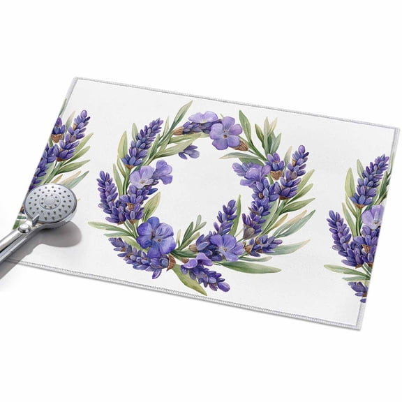 Area Rug 2x3ft Purple Flower Wreath Washable Area Rugs for Living Room White Background Non Slip Floor Carpet Mat for Kitchen Entryway Bathroom Office Home Decor