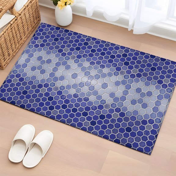 Area Rug 2x3ft Purple Honeycomb Grid Floor Entryway Rugs Indoor Floor Area Mat Carpets Doormat Entrance Mat for Entry Living Room Dining Room Kitchen, Gradient Hexagonal Cells Sofa Throw Carpet