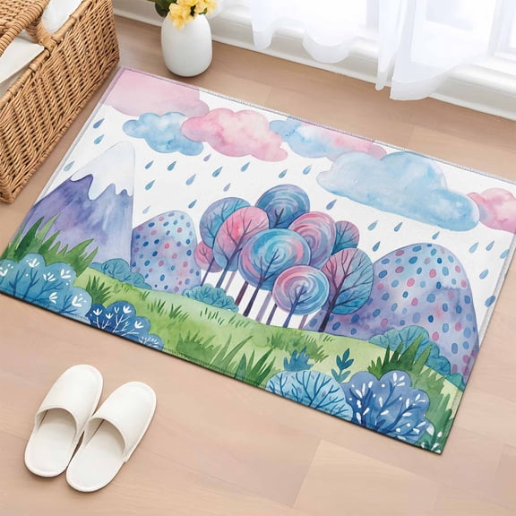 Area Rug 2x3ft Rain Drop Could Carpets Indoor Floor Area Mat Doormat Entrance Mat Rugs for Entry Living Room Dining Room Kitchen Bedroom, Forest Tree Mountain Grassland Sofa Throw Carpet