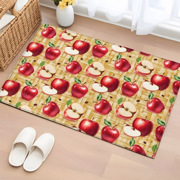 Area Rug 2x3ft Red Apples Farm Fruit Area Rugs Washable Low Pile Floor Carpet for Bedroom, Retro Weave Art Non Slip Soft Rugs for Living Room Entryway Dining Room