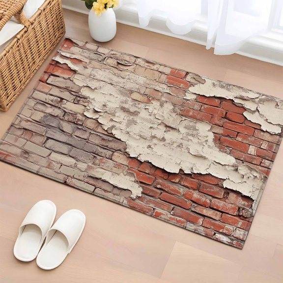 Area Rug 2x3ft, Red Beige Brick Backdrop Old Cement Washable Rugs for Living Room Bedroom, Vintage Art Soft Non-slip Area Rugs Rectangle Floor Carpet for Dining Room