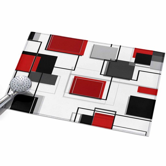 Area Rug 2x3ft Red White Geometric Art Washable Area Rugs for Living Room Abstract Cube Line Non Slip Floor Carpet Mat for Kitchen Entryway Bathroom Office Home Decor