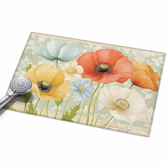 Area Rug 2x3ft Red Yellow Poppies Washable Area Rugs for Living Room Vintage Flowers Non Slip Floor Carpet Mat for Kitchen Entryway Bathroom Office Home Decor