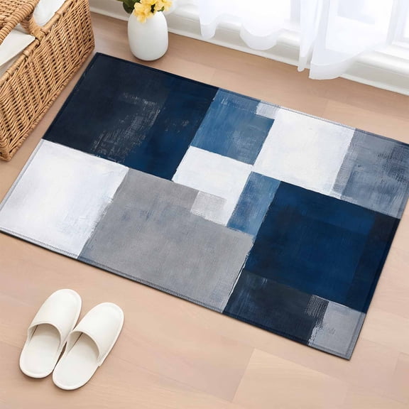 Area Rug 2x3ft Retro Blue Gray White Area Rugs Washable Low Pile Floor Carpet for Bedroom, Abstract Graffiti Style Non Slip Soft Rugs for Living Room Entryway Dining Room