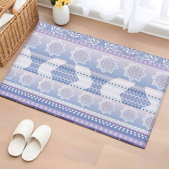 Area Rug 2x3ft Retro Bohemian Flower Pattern Area Rugs Washable Low Pile Floor Carpet for Bedroom, Purple Boho Geometric Theme Non Slip Soft Rugs for Living Room Entryway Dining Room