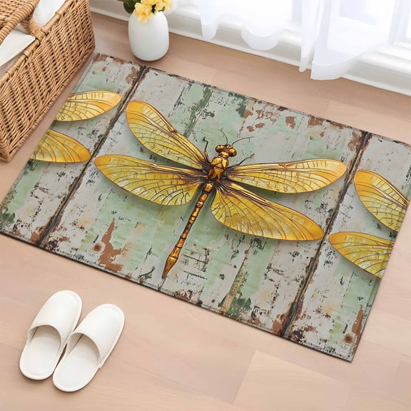 Area Rug 2x3ft, Retro Farm Dragonfly Shabby Wall Washable Rugs for Living Room Bedroom, Modern Insects Art Soft Non-slip Area Rugs Rectangle Floor Carpet for Dining Room