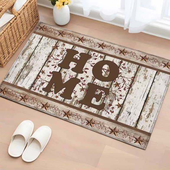 Area Rug 2x3ft Retro Farmhouse Home Quote Country Star Area Rugs Washable Low Pile Floor Carpet for Bedroom, Wood Grain Non Slip Soft Rugs for Living Room Entryway Dining Room