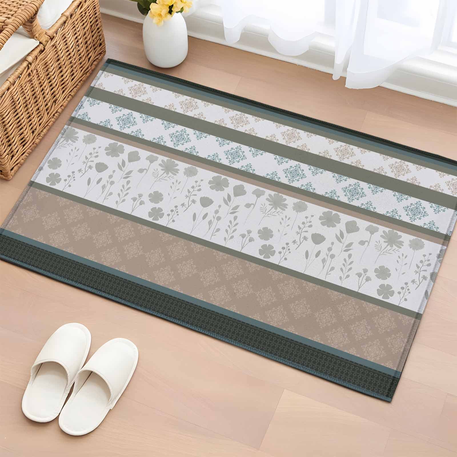 Area Rug 2x3ft, Retro Geometric Brown Stripes Washable Rugs for Living ...