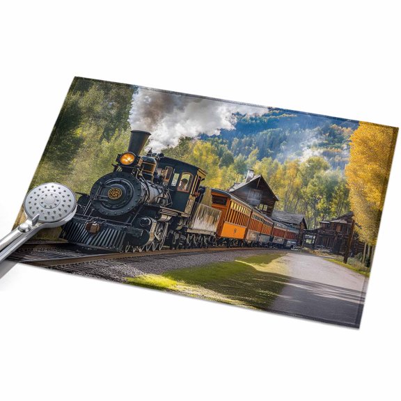 Area Rug 2x3ft Retro Train Forest Washable Area Rugs for Living Room Trees Sky Non Slip Floor Carpet Mat for Kitchen Entryway Bathroom Office Home Decor