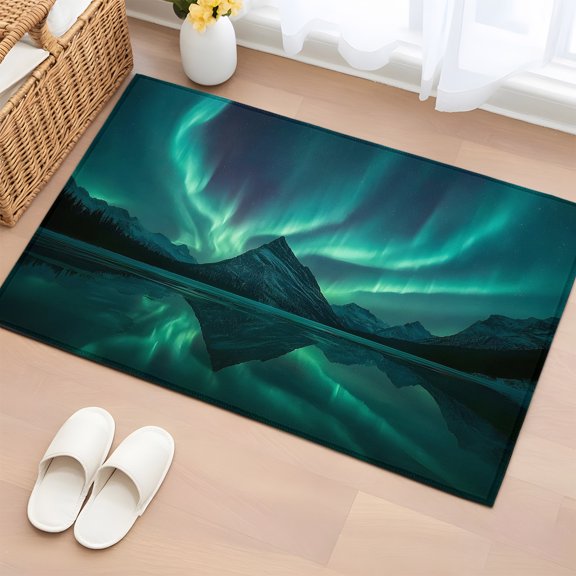 Area Rug 2x3ft Romantic Auroras Floor Entryway Rugs Indoor Floor Area Mat Carpets Doormat Entrance Mat for Entry Living Room Dining Room Kitchen, Peaceful Water Nature Mountain Sofa Throw Carpet