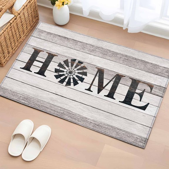 Area Rug 2x3ft Rustic Farm Windmill HOME Quotes Area Rugs Washable Low Pile Floor Carpet for Bedroom, Chic Wooden Plank Non Slip Soft Rugs for Living Room Entryway Dining Room