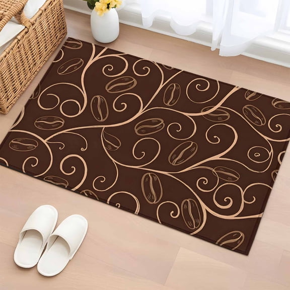 Area Rug 2x3ft, Rustic Farmhouse Coffee Line Art on Brown Washable Rugs for Living Room Bedroom, Pastoral Style Soft Non-slip Area Rugs Rectangle Floor Carpet for Dining Room
