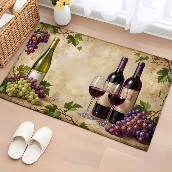 Area Rug 2x3ft Rustic Grapes Wine Goblets Bottles Area Rugs Washable Low Pile Floor Carpet for Bedroom, Farmhouse Italian Manor Non Slip Soft Rugs for Living Room Entryway Dining Room