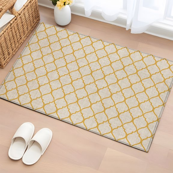 Area Rug 2x3ft, Rustic Morocco Tile Lattice Pattern Washable Rugs for Living Room Bedroom, Farmhouse Burlap Texture Soft Non-slip Area Rugs Rectangle Floor Carpet for Dining Room