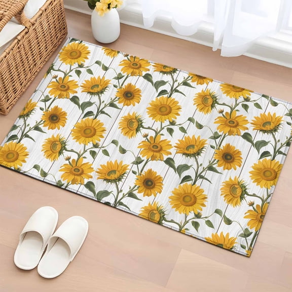 Area Rug 2x3ft, Rustic Yellow Sunflowers on Vintage Wood Plank Washable Rugs for Living Room Bedroom, Farm Floral Art Soft Non-slip Area Rugs Rectangle Floor Carpet for Dining Room