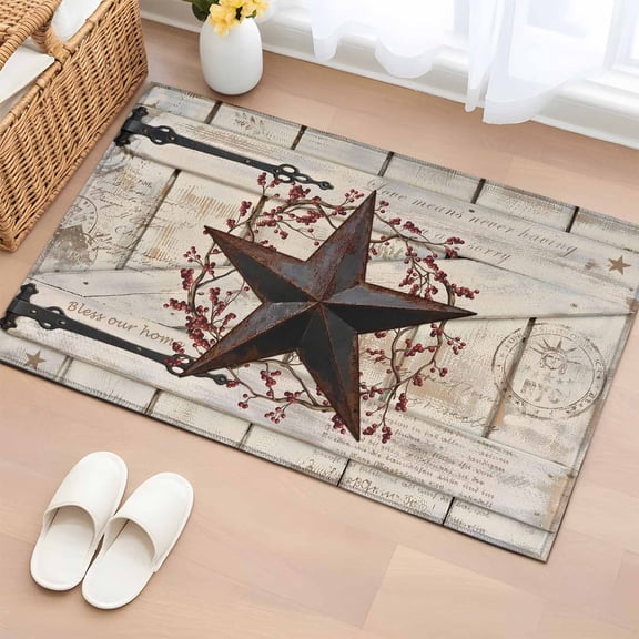 Area Rug 2x3ft Rusty Barn Star Doors Carpets Indoor Floor Area Mat Doormat Entrance Mat Rugs for Entry Living Room Dining Room Kitchen Bedroom, Berry Retro Rustic Walls Sofa Throw Carpet