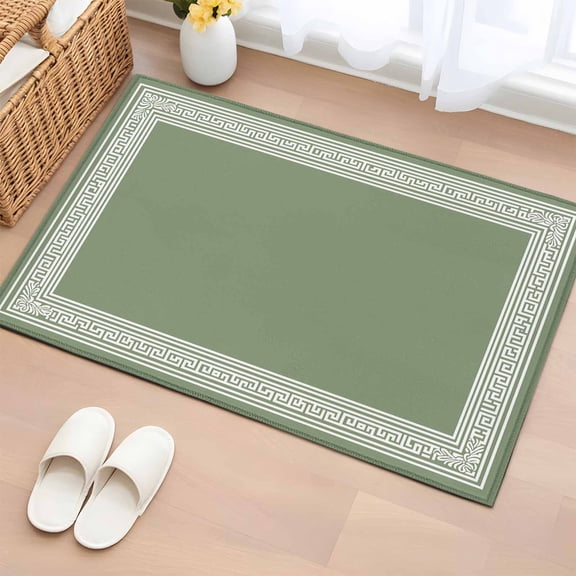 Area Rug 2x3ft Sage Green Greece Key Area Rugs Washable Low Pile Floor Carpet for Bedroom, Abstract Geometric Greece Non Slip Soft Rugs for Living Room Entryway Dining Room