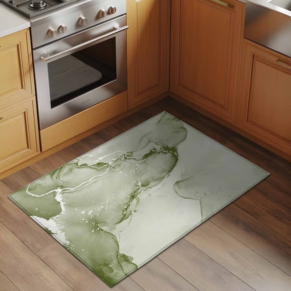 Area Rug 2x3ft Sage Green Marble Washable Area Rugs for Living Room Abstract Waves Cloud Non-Slip Kitchen Mats Soft Carpet for Entryway, Bathroom, Office, and Home Decor