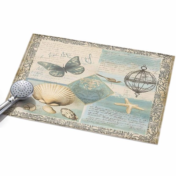 Area Rug 2x3ft Shell Butterfly Washable Area Rugs for Living Room Vintage Starfish Shell Non Slip Floor Carpet Mat for Kitchen Entryway Bathroom Office Home Decor