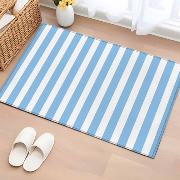 Area Rug 2x3ft Sky Blue White Striped Area Rugs Washable Low Pile Floor Carpet for Bedroom, Geometric Lines Non Slip Soft Rugs for Living Room Entryway Dining Room