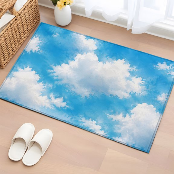 Area Rug 2x3ft Sky White Clouds Area Rugs Washable Low Pile Floor Carpet for Bedroom, Clear Weather Non Slip Soft Rugs for Living Room Entryway Dining Room