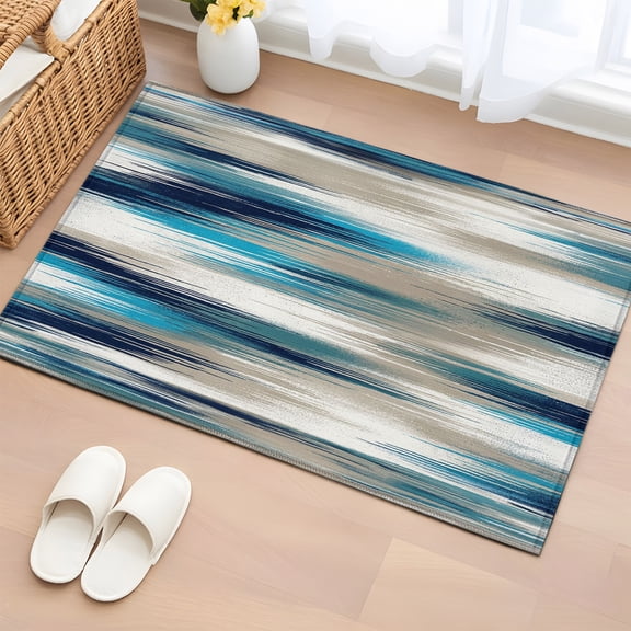 Area Rug 2x3ft Slate Blue Sand Striped Area Rugs Washable Low Pile Floor Carpet for Bedroom, Abstract Geometric Art Non Slip Soft Rugs for Living Room Entryway Dining Room