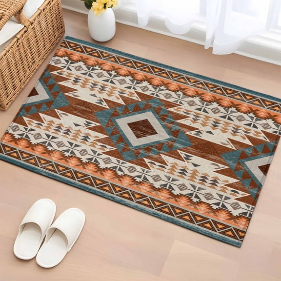 Area Rug 2x3ft Southwestern Ethnic Geometric Art Area Rugs Washable Low Pile Floor Carpet for Bedroom, Rustic Tribal Native Arrows Non Slip Soft Rugs for Living Room Entryway Dining Room
