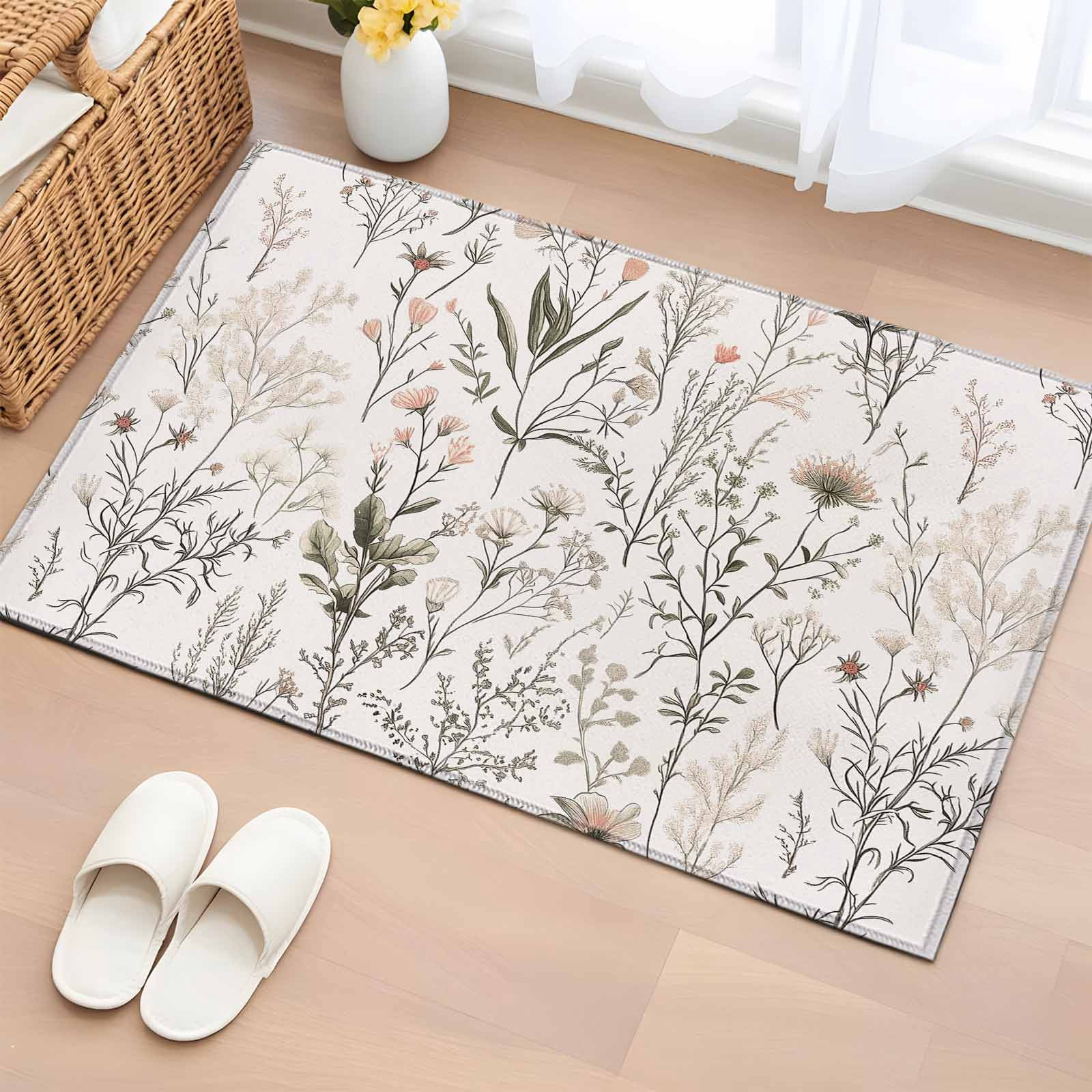 Spring Floral Rugs Area Rug 2x3ft, Spring Flower Leaves Botanical Washable Rugs for Living ...