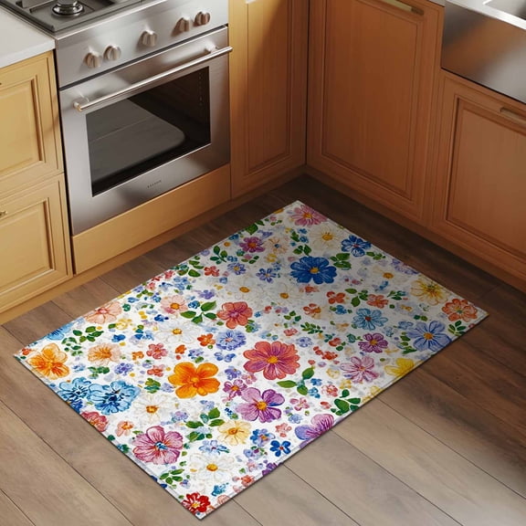 Area Rug 2x3ft Spring Flowers Washable Area Rugs for Living Room Oil Painting Non-Slip Kitchen Mats Soft Carpet for Entryway, Bathroom, Office, and Home Decor