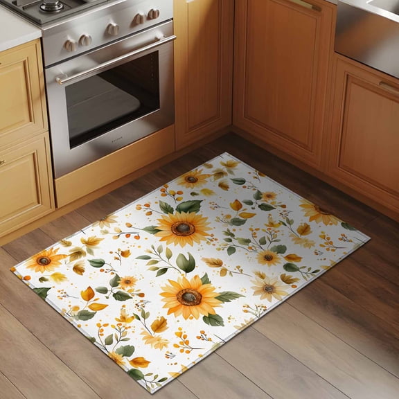 Area Rug 2x3ft Spring Sunflower Washable Area Rugs for Living Room Watercolor Flowers Non-Slip Kitchen Mats Soft Carpet for Entryway, Bathroom, Office, and Home Decor